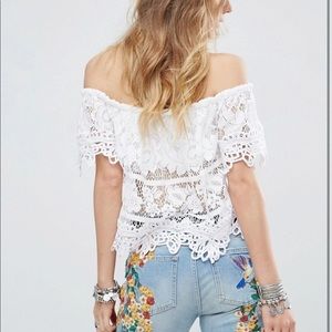 Free People Strapless Thick Lace Off the Shoulder Top White XS